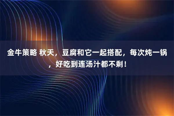 金牛策略 秋天，豆腐和它一起搭配，每次炖一锅，好吃到连汤汁都不剩！